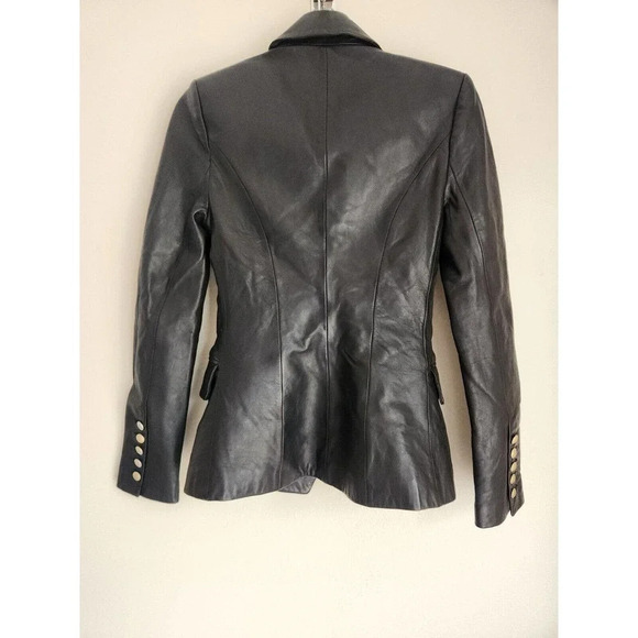 NWD L'Agence Kenzie Double Breasted Leather Blazer Size 2 Black - Picture 8 of 14